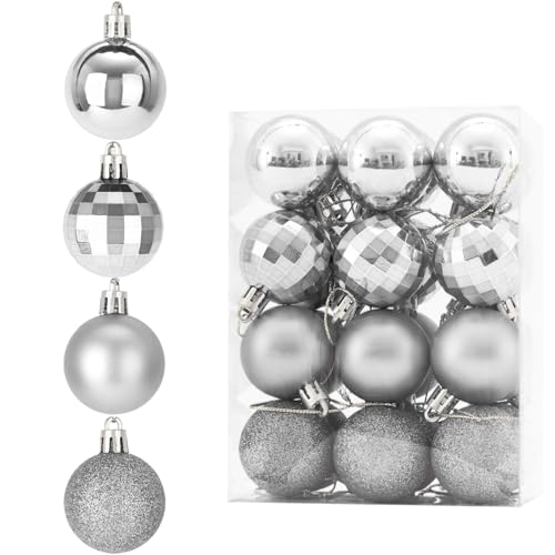 Silver Christmas Ball Ornaments Set - 24pcs 1.57 Inch Mini Holiday Decorations