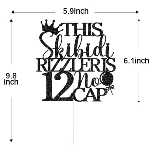 12 No Cap Cake Topper - Black Glitter Birthday Decoration, Variation of 12