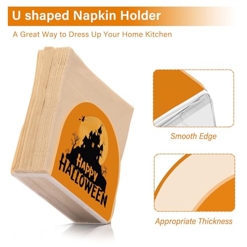 Halloween Witch Castle Orange Napkin Holder - Acrylic Standing Dispenser for Kitchen & Dining Tabletop Halloween Decor
