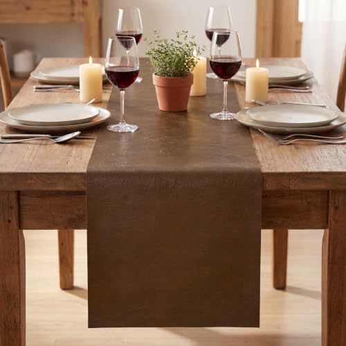 Brown Double Sided Faux Leather Table Runner 12x72 Inch Waterproof & Heat Resistant