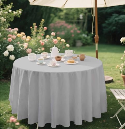 Silver Round Disposable Tablecloth 84x84 Inch Pack of 2 - Waterproof Party Cover