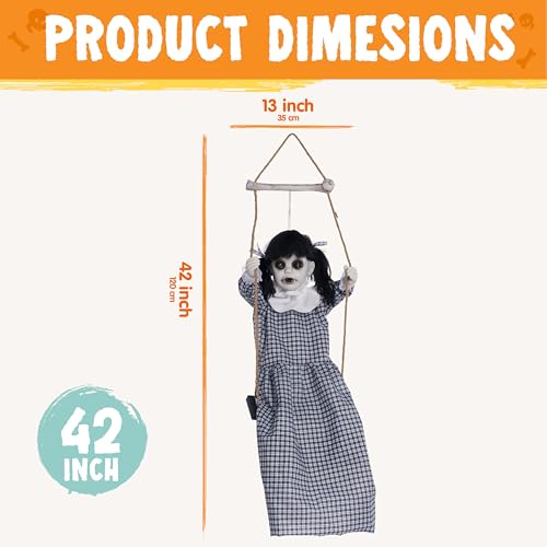 Halloween Outdoor Hanging Swing Girl Decor with Creepy Sound and Light-Up Eyes