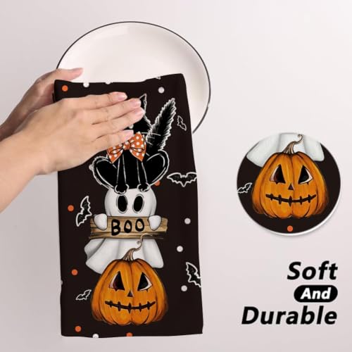 Halloween Kitchen Towels Black Cat Pumpkin Ghost Dish Towels 18x26