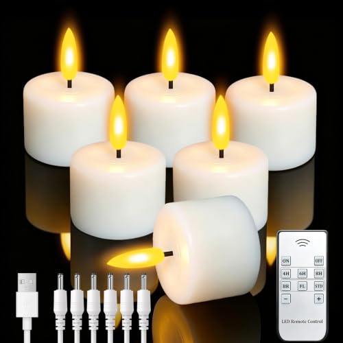 Rechargeable LED Tea Lights with Remote & Timer - White, 1.6 Inch, 6 Pack