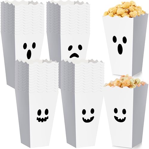 48 Pack Ghost Halloween Popcorn Buckets - Party Snack Boxes for Halloween & Events