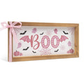 Pink Halloween Wooden Sign - Girly Boo Wall & Table Decor with Pumpkin & Ghost