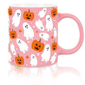 Pink Halloween Mug Ghost Pumpkin Ceramic Coffee Cup 12oz - Ghost & Pumpkin Design