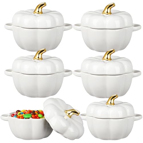 White Pumpkin Ceramic Soup Bowls Set - 6 Pcs 15 oz Halloween Kitchen Tableware