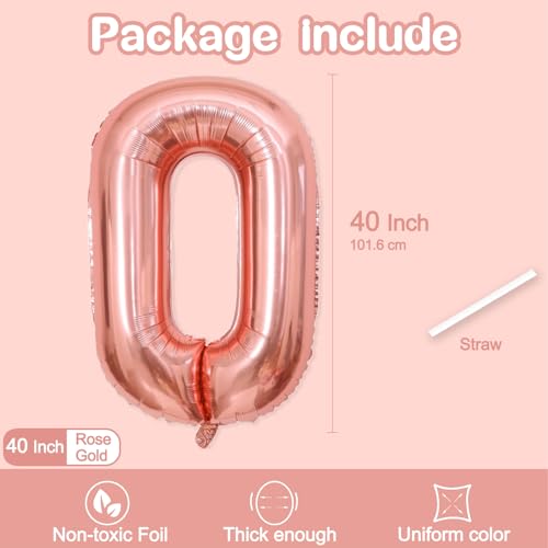 Rose Gold Number 0 Balloon - 40 Inch Foil Party Decor for Birthday Graduation Wedding