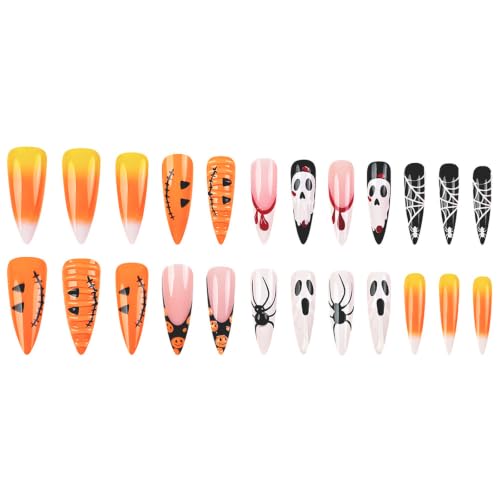 KASOICRA Halloween Press On Nails Long Stiletto French Tip Style C029 Medium