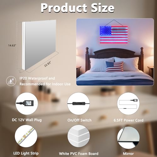 3D Mirror American Flag Infinity Mirror Light - 23x15 Patriotic Window Decor - Variation of This Listing
