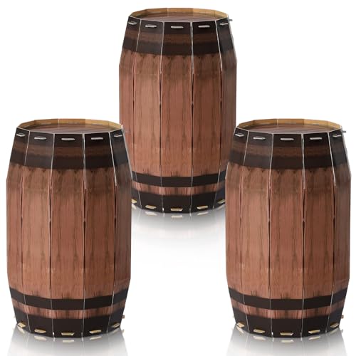 Western Party Decorations Wine Barrel Props - 15.75 x 9.84 Inches, 3 Pack