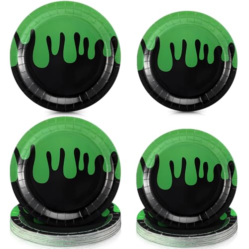 Halloween Ghost Paper Plates Set - Green & Black Party Dinnerware, 48 Pieces