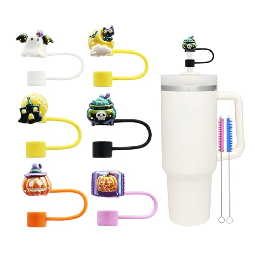 Halloween‑Series Silicone Straw Topper for 9-10mm Stanley Cups - Black+Orange