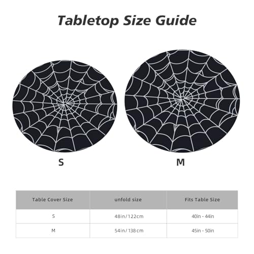 42-Inch Spider Web Halloween Round Tablecloth with Elastic Edge, Washable & Reusable