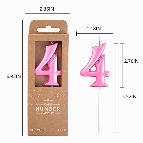 Pink Number Birthday Candles - 2.76 Inch Elegant Cake Number 4 - Party Celebration