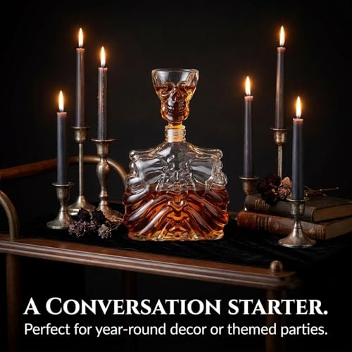 Godinger Skull Whiskey Decanter Set with Shot Glass - 32oz Gothic Home Bar