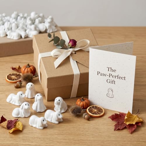 Mini Ghost Dog Figurines Set - White Resin Halloween Decorations, 50pcs