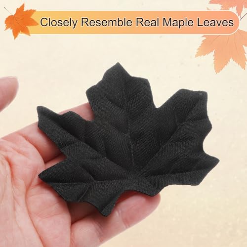 Artificial Maple Leaves Faux Fall Leaves for Thanksgiving and Wedding Decor - Black, 100 Pack