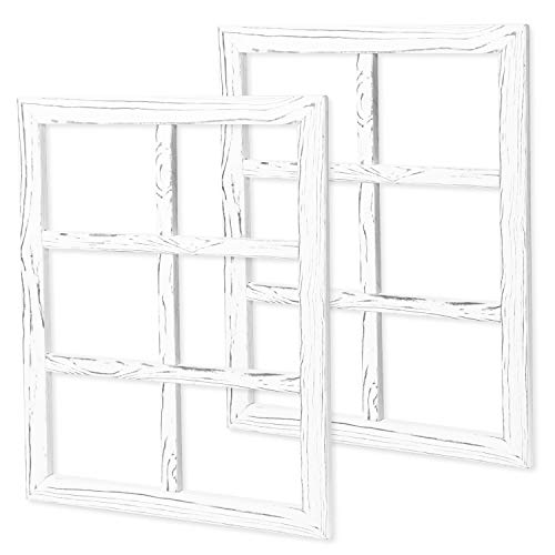 White Rustic Wood Window Frame Wall Decor - 18x22 Inch, 6 Pane - Weathered Finish