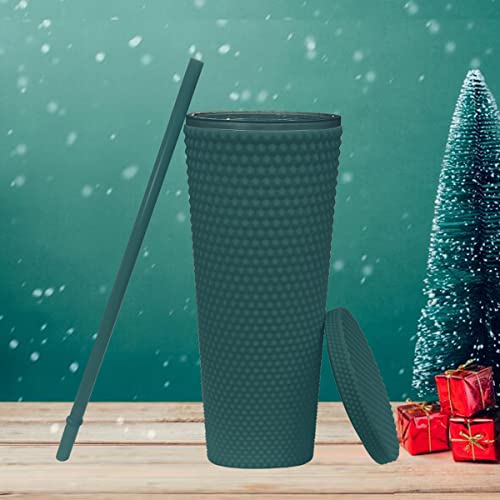 24oz Fully Green-Black Studded Insulated Tumbler with Lid & Straw