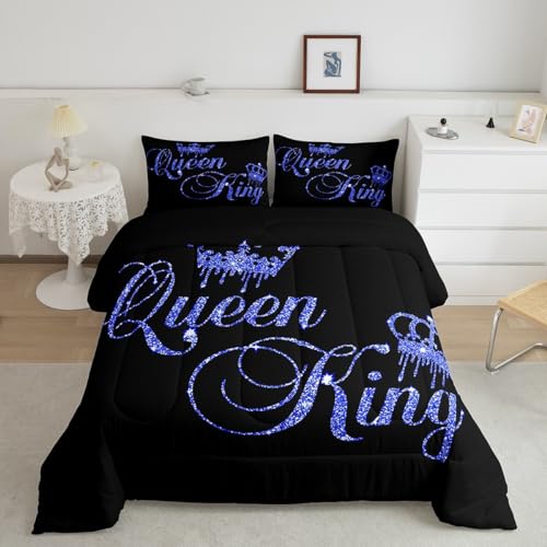 Queen King Comforter Set Multi 03 Bedding All Season – King Size, His & Hers, Romantic Decor