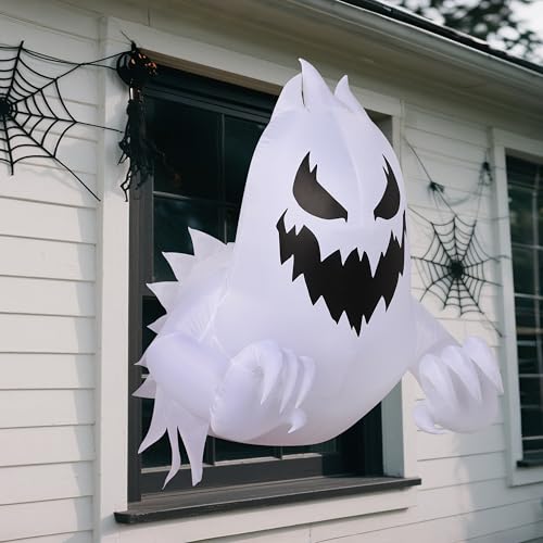 Inflatable Ghost Halloween Decor with Purple LED Lights - 4.5 Ft Outdoor Welcome Ghost - Purple Ghost Variation