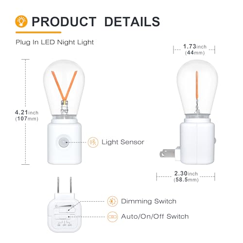 LED Amber Night Light with Motion Sensor - Plug-in, Dimmable, 2200K, 2-Pack