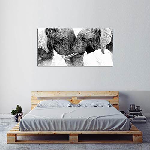 48 Inch Black and White Elephant Wall Art Canvas Painting - Ready to Hang for Living Room Bedroom Office
