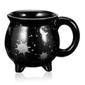 Black Ceramic Cauldron Mug 450ml - Celestial Sun & Moon Coffee Cup, Quirky Goth Drinkware