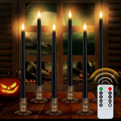 6 Pcs Halloween Flameless Candles with Holders & Timer - Realistic Flickering Light