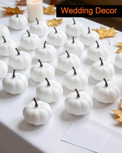 1.5 Inch White Foam Pumpkins - 36 Pack Artificial Fall Decor for Crafts & Centerpieces
