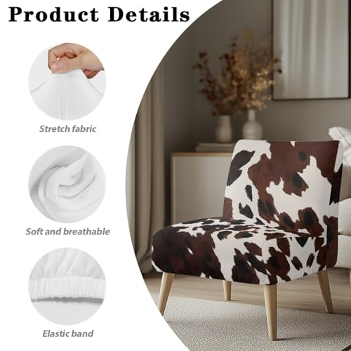 Brown Cow Print Armless Accent Chair Cover Slipcover - Stretch Soft Non-Slip Furniture Protector