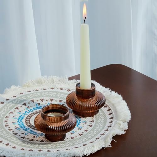 Brown Amber Taper Candle Holders Set of 12 - Fall Thanksgiving Decor