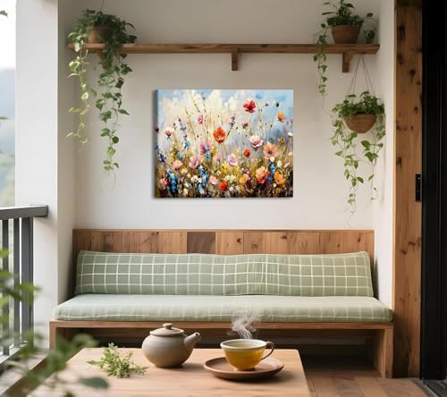 Wildflower Framed Wall Art - 12x16 Inches Botanical Floral Canvas with Frame - Variation of THIS listing