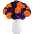 Halloween Artificial Flower Bouquet 36 Pcs Velvet Silk Chrysanthemums in Black Orange Purple with Stems — Halloween Party & Home Decor