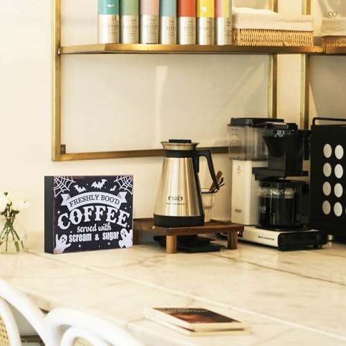 Halloween Wooden Sign for Coffee Bar - Ghost and Spooky Decor, 8x6 Inches