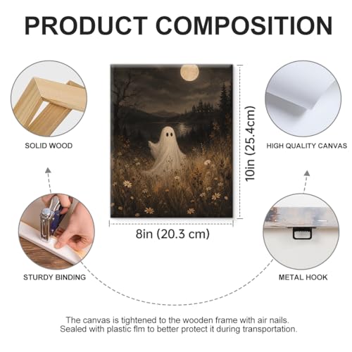 Halloween Ghost Wall Art Canvas - Foggy Meadow Scene, 8x10 Inches
