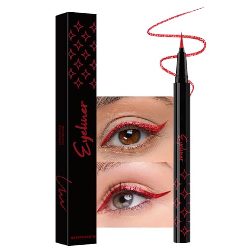 Liquid Eyeliner Pen - Red Glitter Shimmer Waterproof Eye Makeup - Pack of 1 - Variation 09#