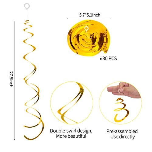 Gold Hanging Swirl Decorations - 30 Pieces Party Streamers & Vortex Swirls