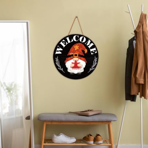 Black and White Interchangeable Gnome Welcome Sign for Fall Halloween Porch Decor