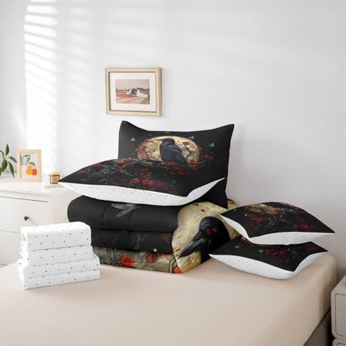 Black Red Gothic Rose Comforter Set with Sheets 7 Piece Full Bedding