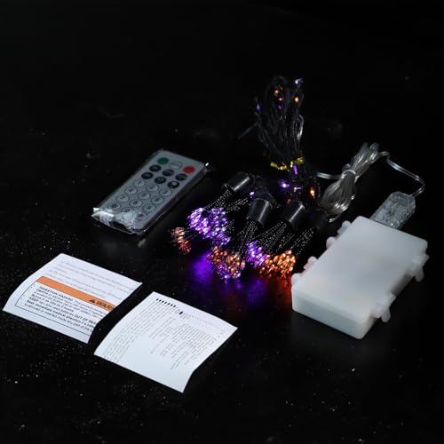 Halloween Fairy Lights 10FT 200LED Orange & Purple Firework Clusters with Remote - Sunset Home