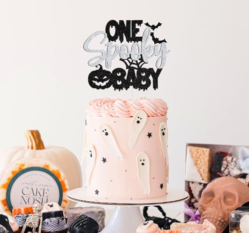 Halloween Baby Cake Topper Ghost Bat Spider 1st Birthday Decor Glitter