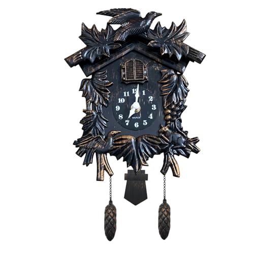 Black Cuckoo Wall Clock - Classic Bird Pendulum Home Decor - One Size