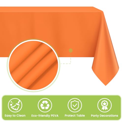 Orange Disposable Plastic Table Cloth Set - 4 Pack 54 x 108 Inches - Rectangle, Party Table Cover