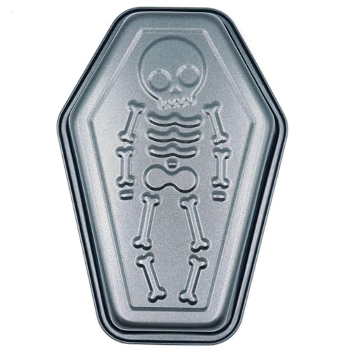 9.5 Inch Skeleton Coffin-Shaped Baking Mold - Halloween Skull Cake Pan, Non-Stick Cake Mold