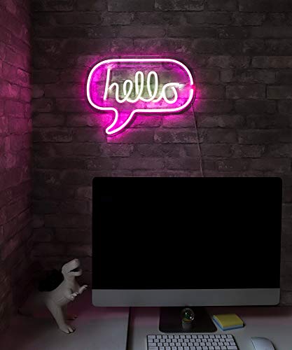 17x12 LED Neon Wall Sign Hello Word Bubble Light - White & Pink