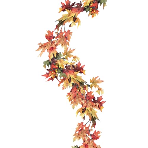 Fall Leaves Garland - 5.9 Ft Autumn Maple Leaf Decor for Indoor Outdoor Fall Decorations