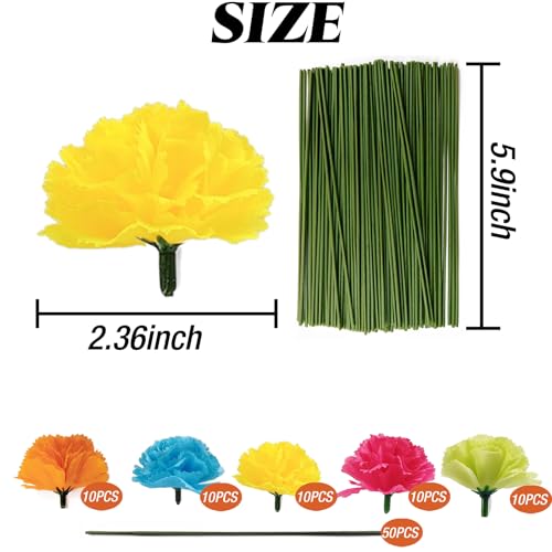 Artificial Marigold Flower Heads Set - 50 Pieces, 5 Colors, 5.9" Length, 2.36" Width - DIY Garland & Festival Decor